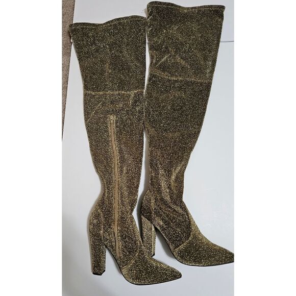 Shimmering Gold Women's Heeled Boots - Picture 2 of 6